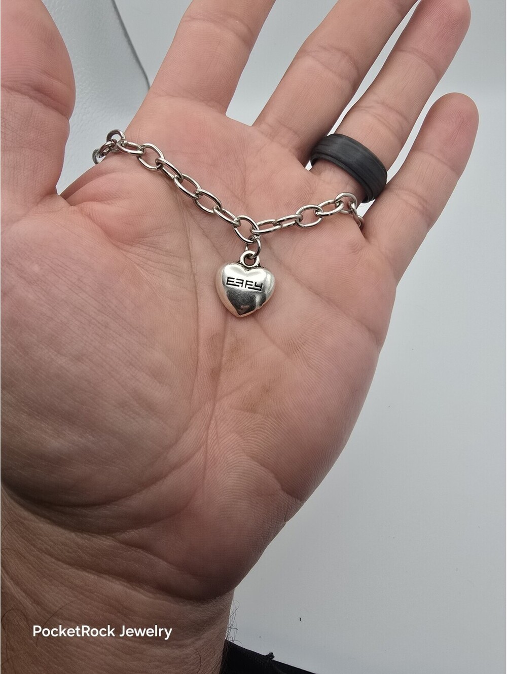 Effy Heart Charm Bracelet Silver Tone Cable Chain Puffed Pendant 8" Signed